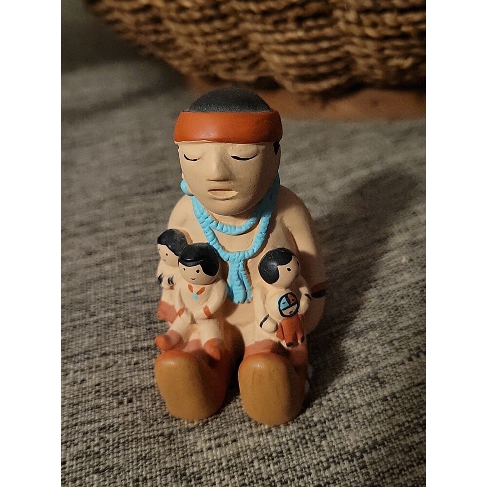 Cleo Teissedre Hopi STORYTELLER Figurine Signed Vintage 1986 Pottery 3 Children